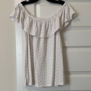 Democracy White Eyelet Ruffle Blouse
